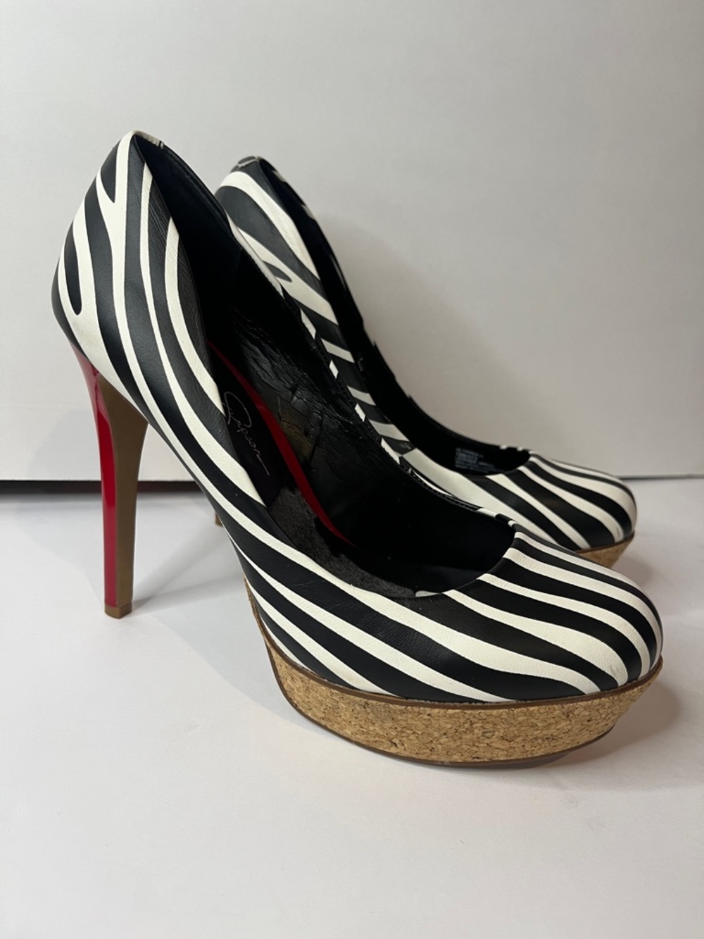 Jessica Simpson Black & White Zebra Print Platform High Heels